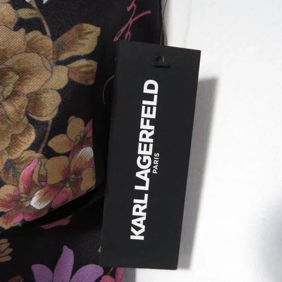 Karl Lagerfeld Black Silk Floral Scarf/Wrap - Picture 8 of 13